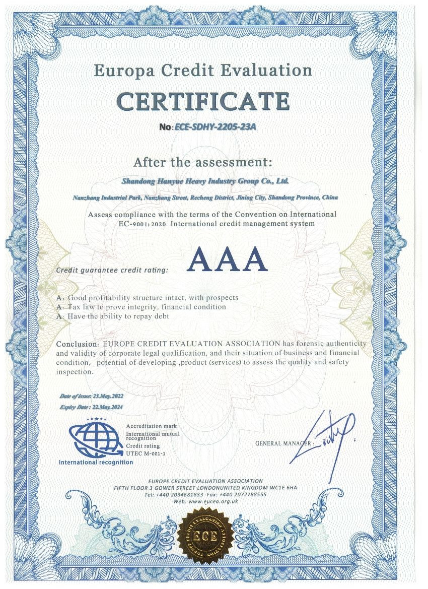 Китай Shandong Hanyue Heavy Industry Group Co., Ltd. Сертификаты